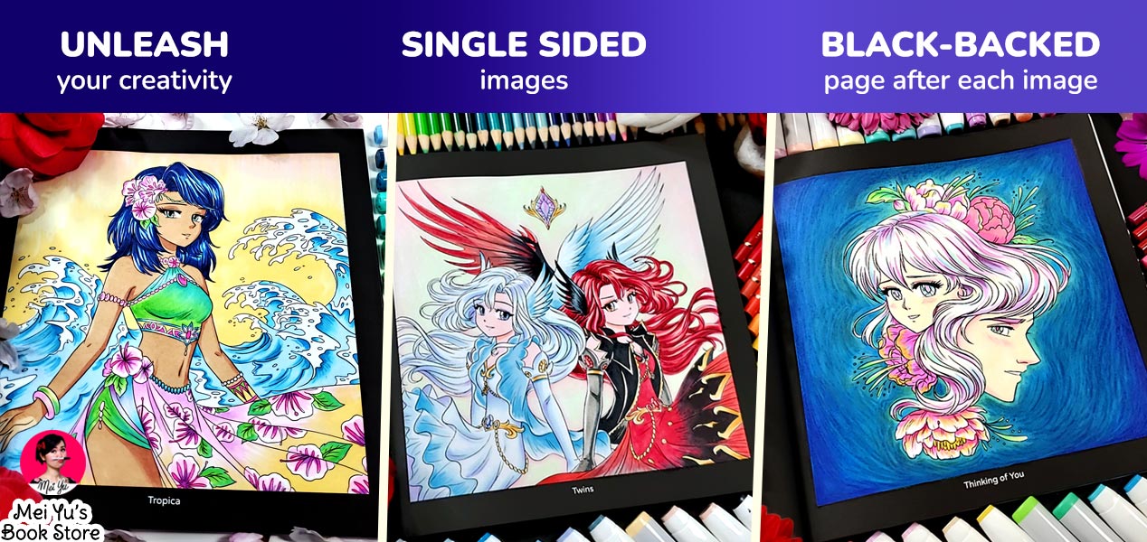 Feature image for Mei Yu's anime and manga coloring books.