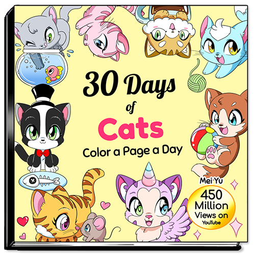 Cover of 30 Days of Cats: Color a Page a Day by Mei Yu.