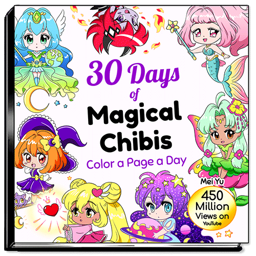 Cover of 30 Days of Magical Chibis: Color a Page a Day by Mei Yu.