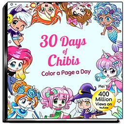 Cover of 30 Days of Chibis: Color a Page a Day by Mei Yu.