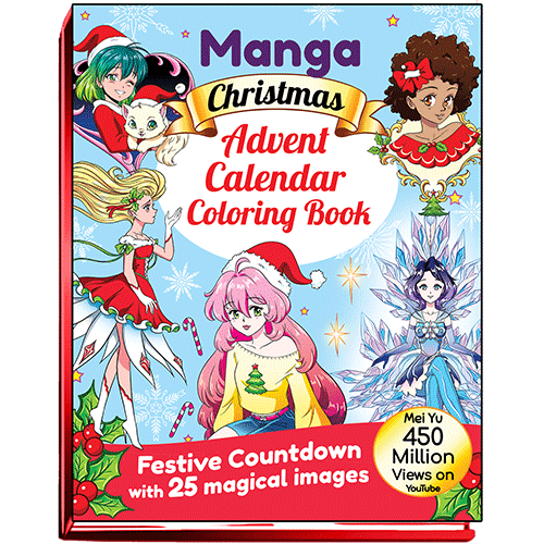 Cover of Manga Christmas Advent Calendar Coloring Book by Mei Yu.