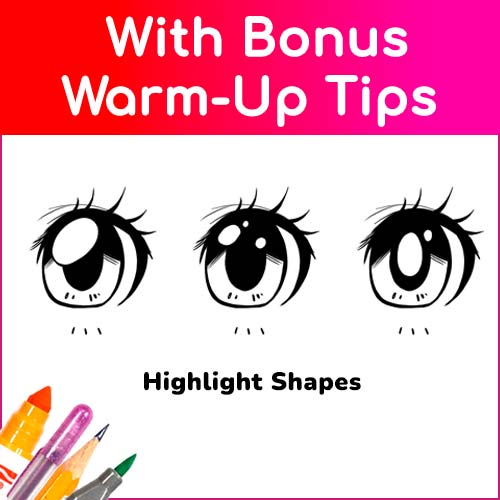 Mei's book Draw Quick & Easy Anime Manga Eyes includes bonus warm-up tips.