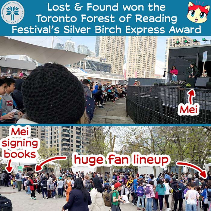 Mei Yu at the Forest of Reading 2025 festival in Toronto, where her debut graphic novel Lost & Found won the Silver Birch Express Award.