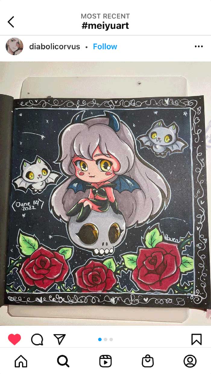 Fan coloring from Mei Yu's coloring books, featuring a cute gothic girl chibi.