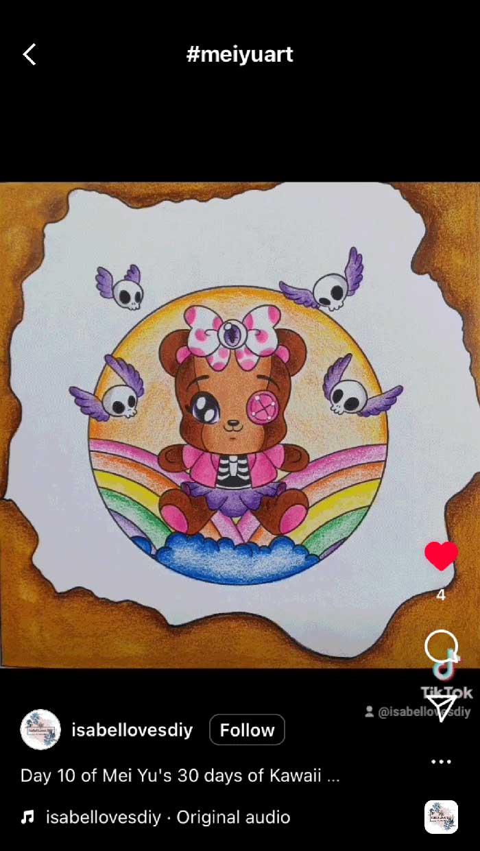 Fan coloring from Mei Yu's coloring books, featuring a cute gothic teddy bear.