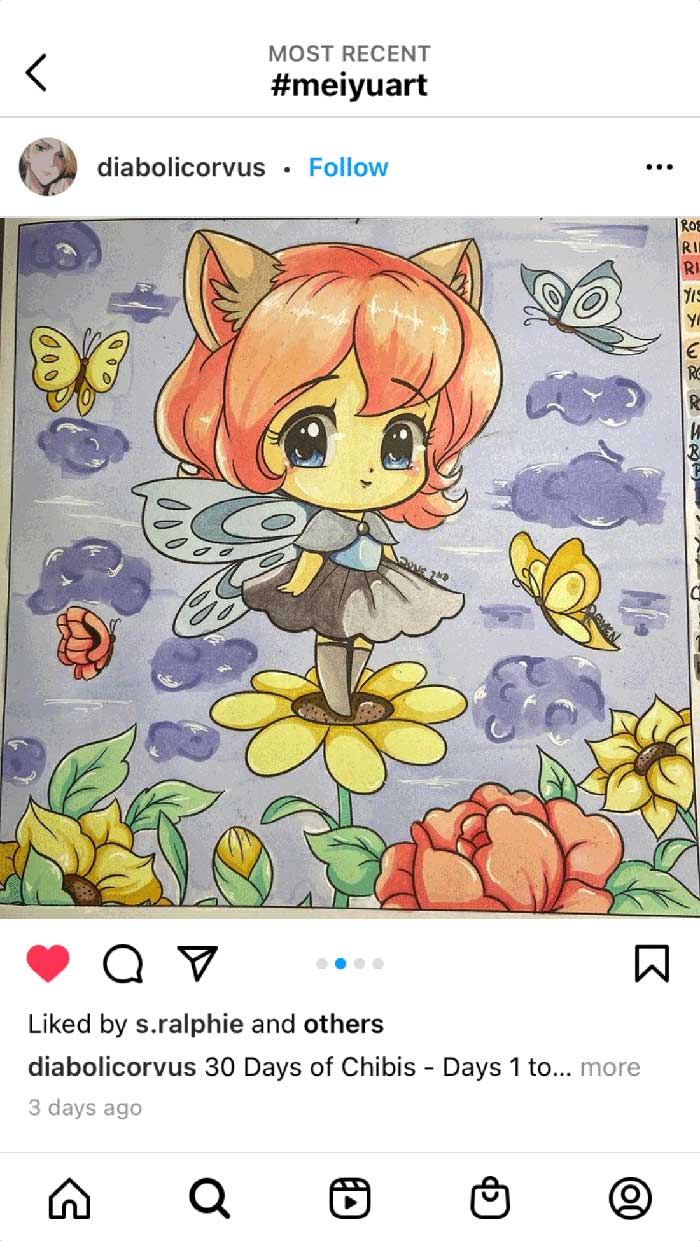 Fan coloring from Mei Yu's coloring books, featuring a cute chibi fairy.