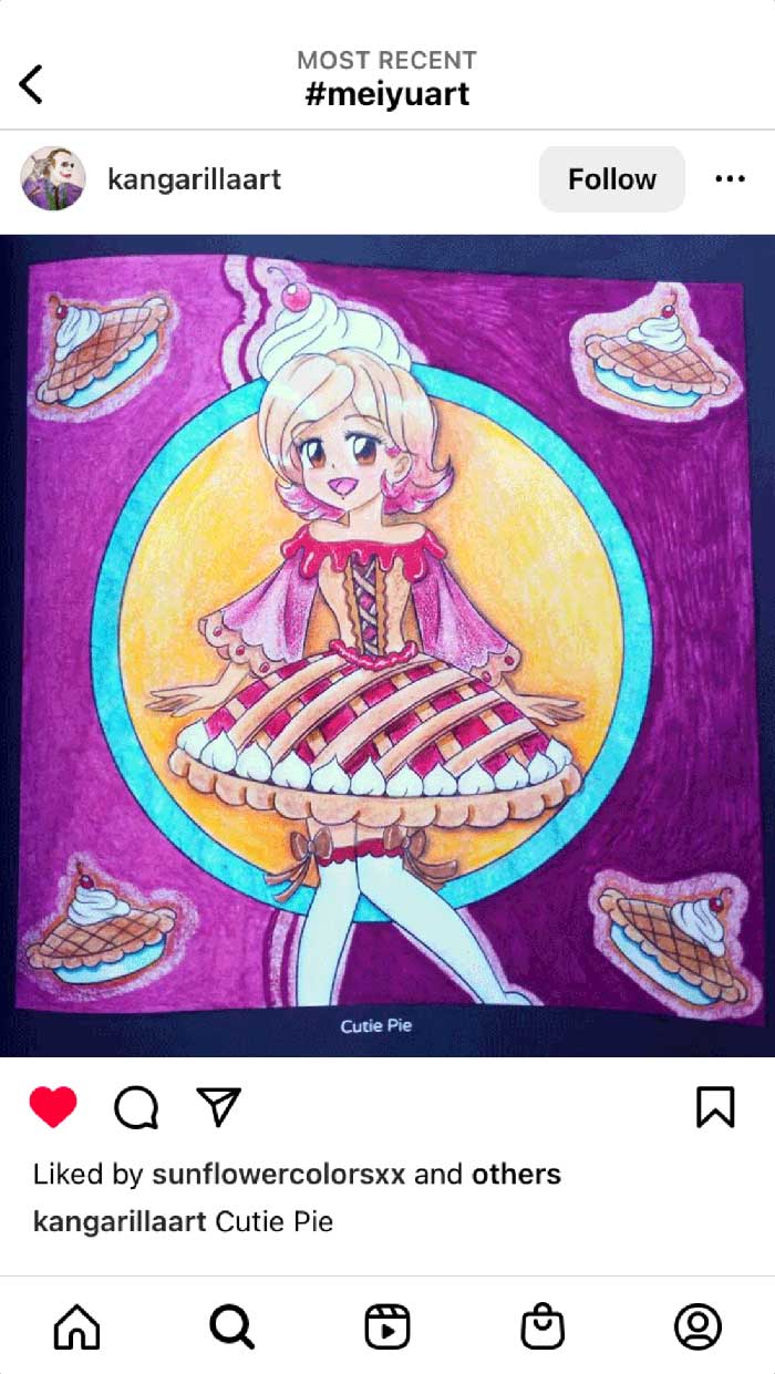 Fan coloring from Mei Yu's coloring books, featuring a cute anime manga food girl.