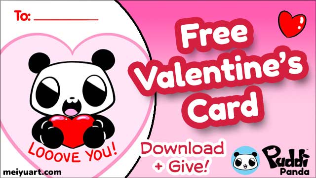 Thumbnail for a free Valentine's Day card featuring Puddi Panda