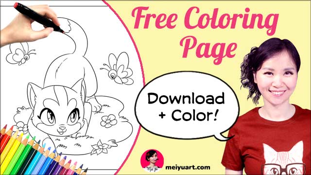 Thumbnail for a free coloring page celebrating the release of 30 Days of Cats: Color a Page a Day by Mei Yu