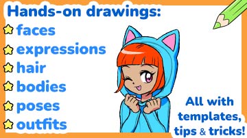 Learn how to draw faces, expressions, hair, bodies, poses, and outfits, all with tips and tricks!