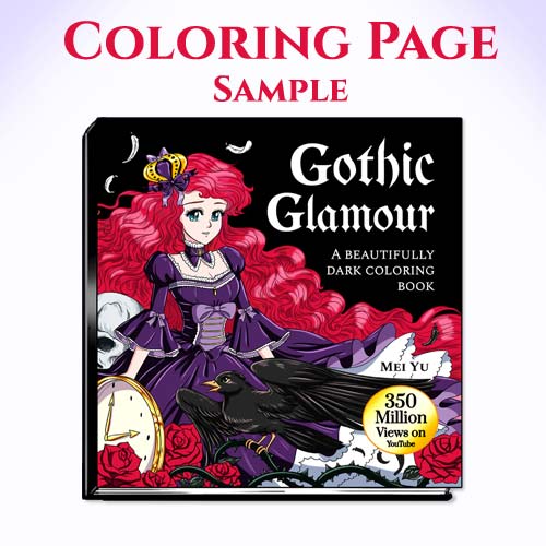 Thumbnail for sample coloring page from Gothic Glamour: A Beautifully Dark Coloring Book by Mei Yu