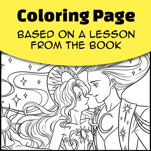 Thumbnail for coloring page of the Celestial Couple lineart from Manga Drawing School by Mei Yu.